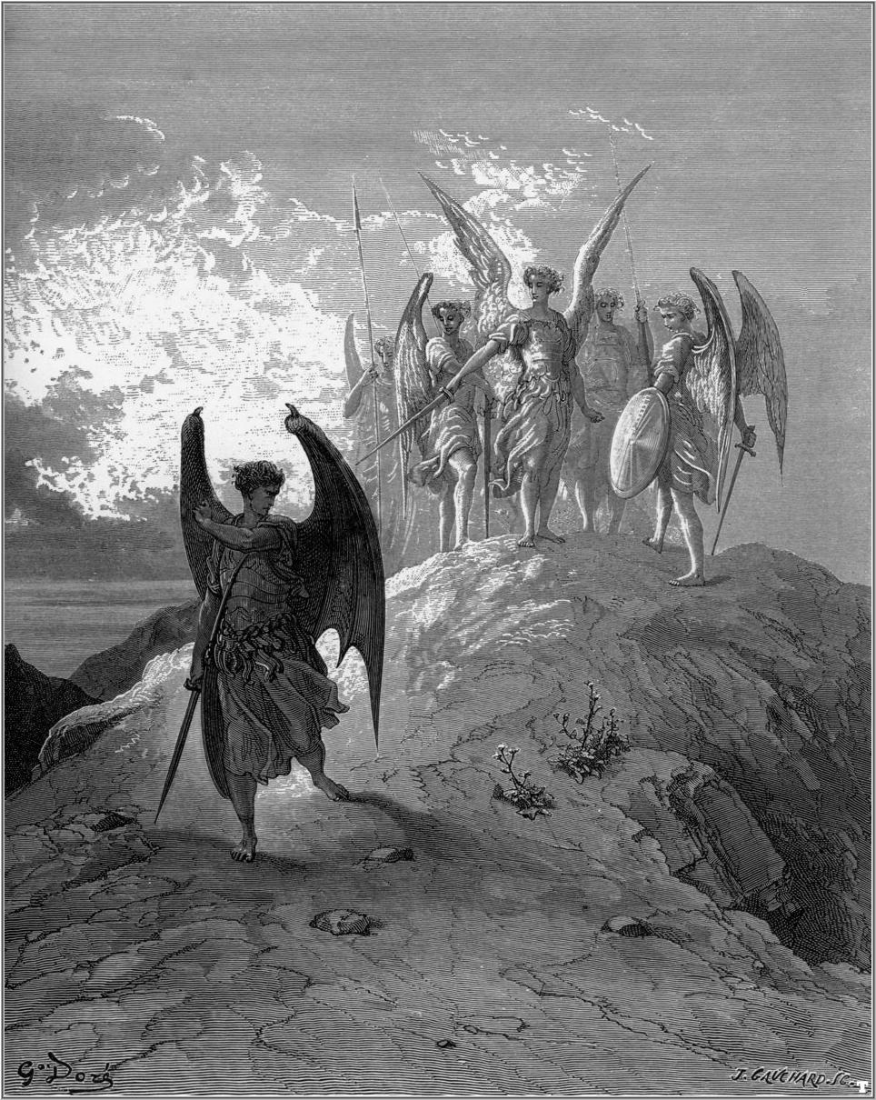 Gustave Dorén kaiverrus: arkkienkelit valmiina tehtävään